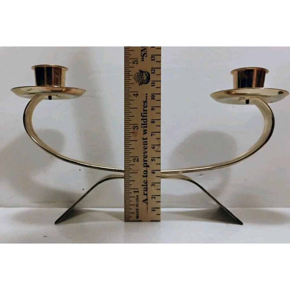 Vintage WMF Ikora Brass Double Candle Holder Kurt Radtke Germany MCM 9